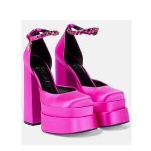 Versace Aevitas Platform Pumps 38.5 US 8.5 Pink Fuchsia Satin Crystal NIB $1575